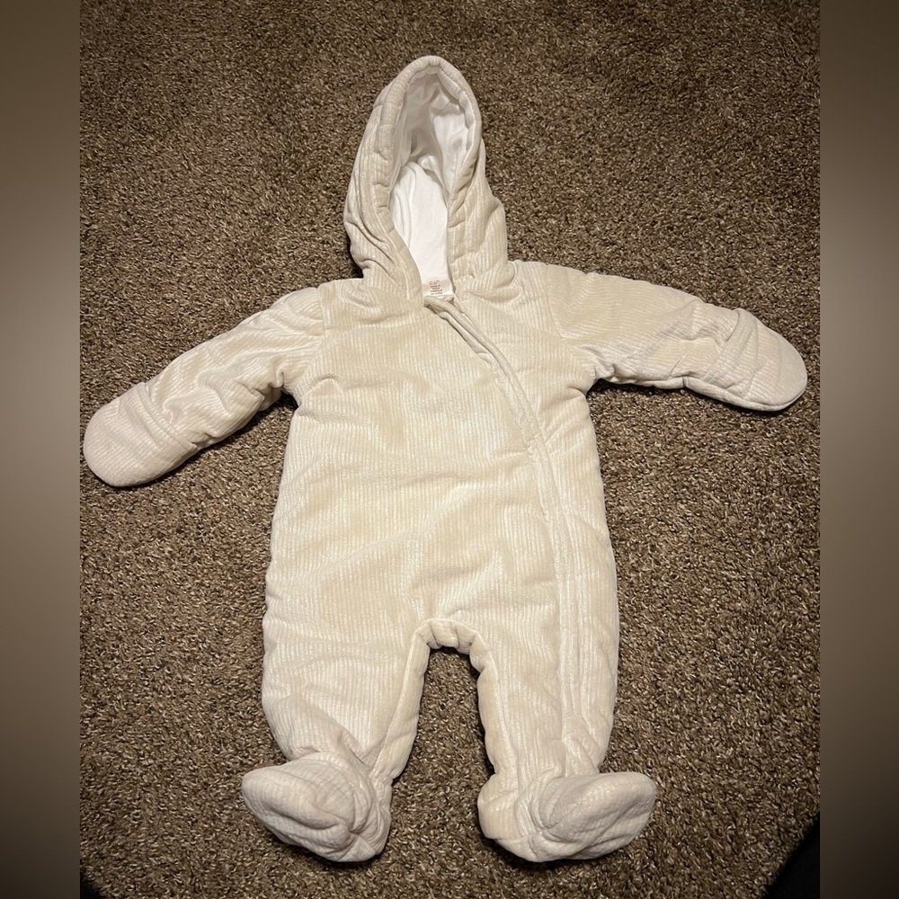 Neutral Ivory Hooded Baby One-Piece Snowsuit